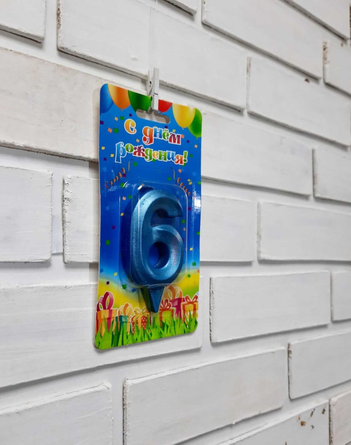 Свеча "Грань" цифра 6, синий — изображение 1