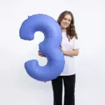 Фольгированная цифра, 3, Голубой Лотос, Матовый (40''/102 см) — изображение 2